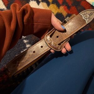 Ariat Brown Leather Belt with stitching and Silver Buckle